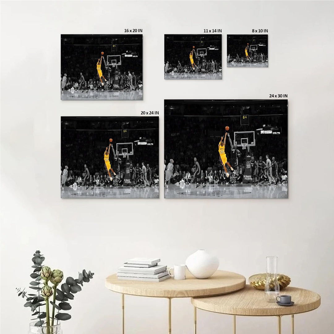 Kobe Bryant Canvas Wall Art Decor - Iconic Lakers No. 24 Game-Winning Shot, Basketball Legend Tribute Artwork, Sports Canvas Wall Art Decor for Home
