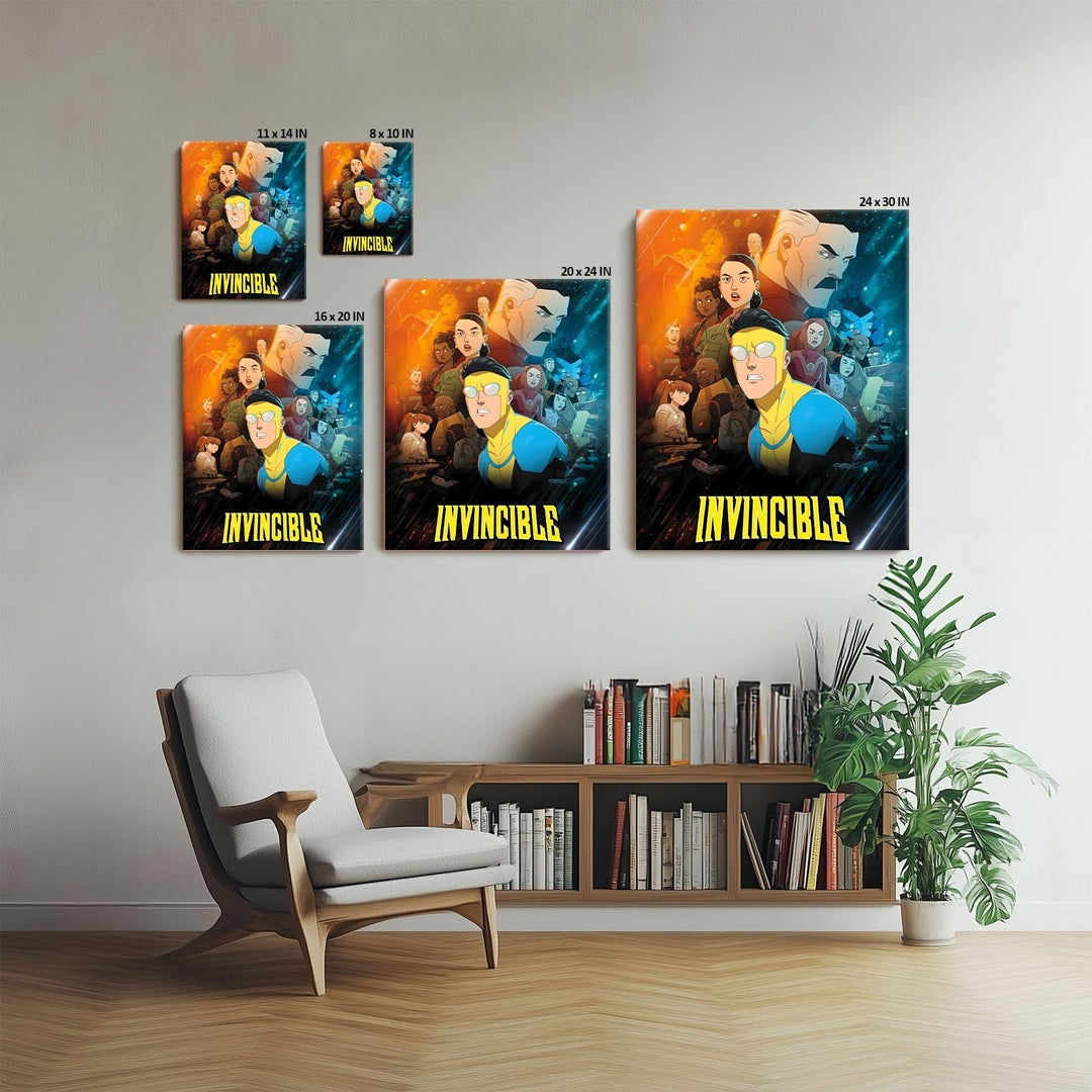 Invincible Hero Canvas Wall Art, Abstract Superhero Portrait Print Poster, Graphic Novel Framed Wall Aesthetic Artwork Painting for Game Room, Bedroom, Office or Fan Decor