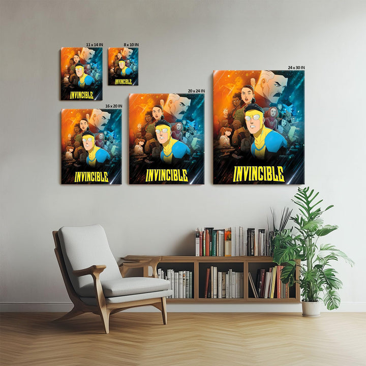 Invincible Hero Canvas Wall Art, Abstract Superhero Portrait Print Poster, Graphic Novel Framed Wall Aesthetic Artwork Painting for Game Room, Bedroom, Office or Fan Decor