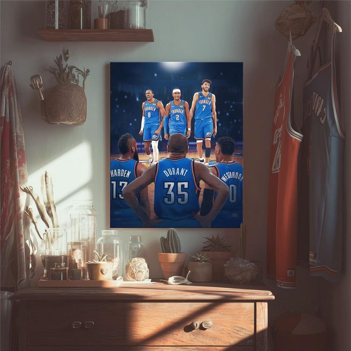 2025 NBA Western Conference Finals Canvas Wall Art, OKC Thunder Rising Stars vs Big Three Picture Print, Past Meets Present Basketball Poster Framed Painting for Bedroom