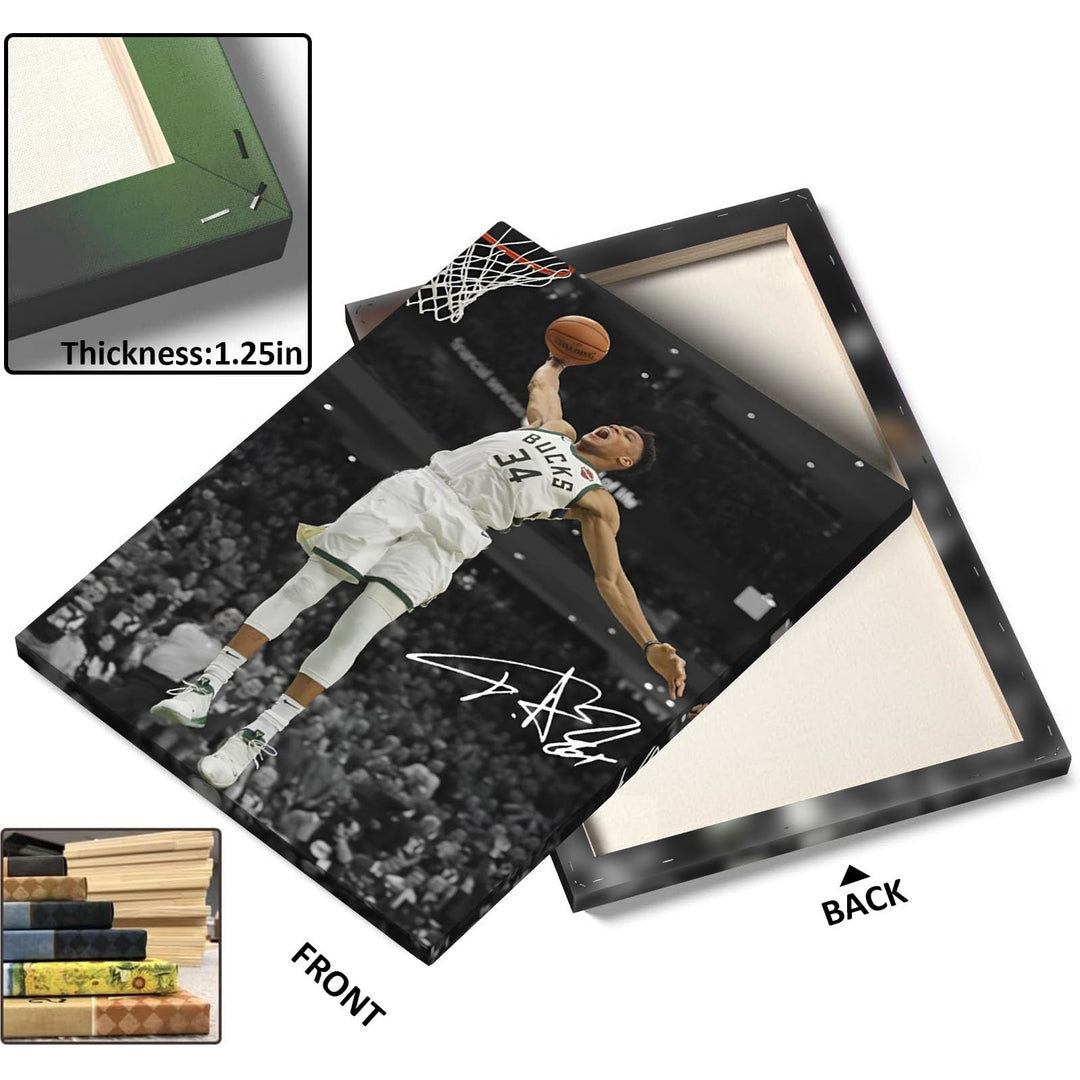 Giannis Antetokounmpo Dunk Print Poster for Bedroom Living Room Wall Decor, NBA Star Oil Painting Inspirational Sports Pictures Decoration