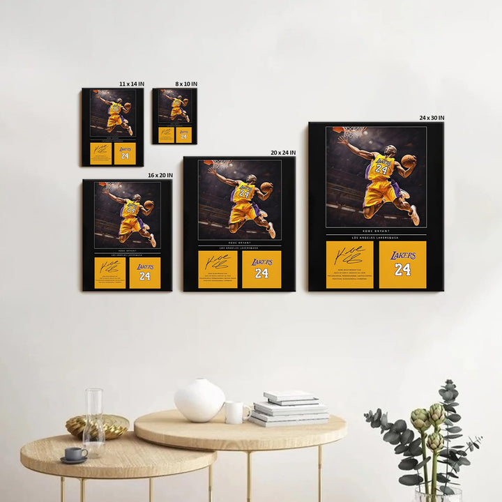 Kobe Bryant Canvas Wall Art Decor - Lakers No. 24 Dunk Poster with Signature Design, Inspirational Basketball Artwork for Home