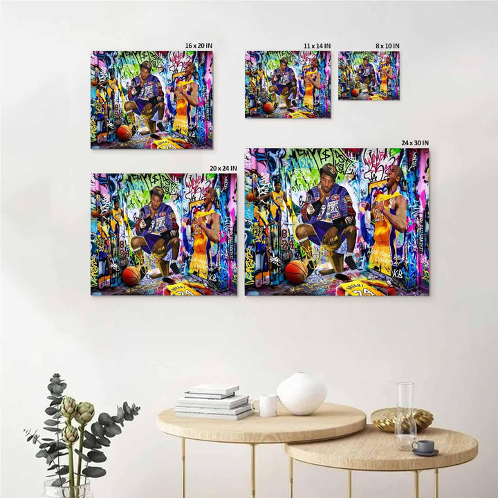 Kobe Bryant Canvas Wall Art Decor - Graffiti-Inspired Basketball Tribute Featuring Lakers Iconic Moments, Mamba Mentality Design for Living Room or Office Wall Decor