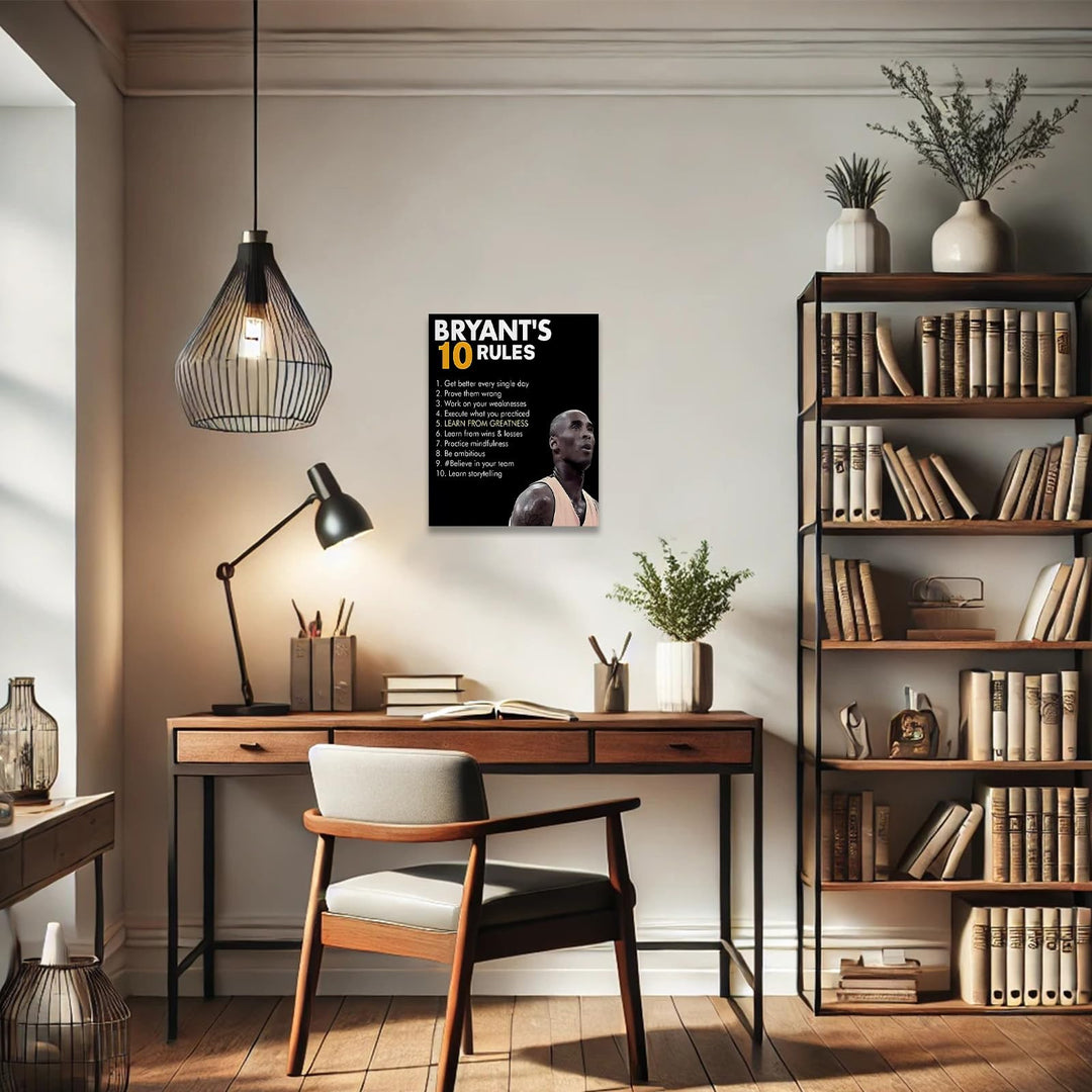 Kobe Bryant’s 10 Rules Motivational Canvas Wall Art - Inspirational Basketball Quote Poster Print Canvas Basketball Motivational Wall Decor for Office, Gym, Living Room or Bedroom