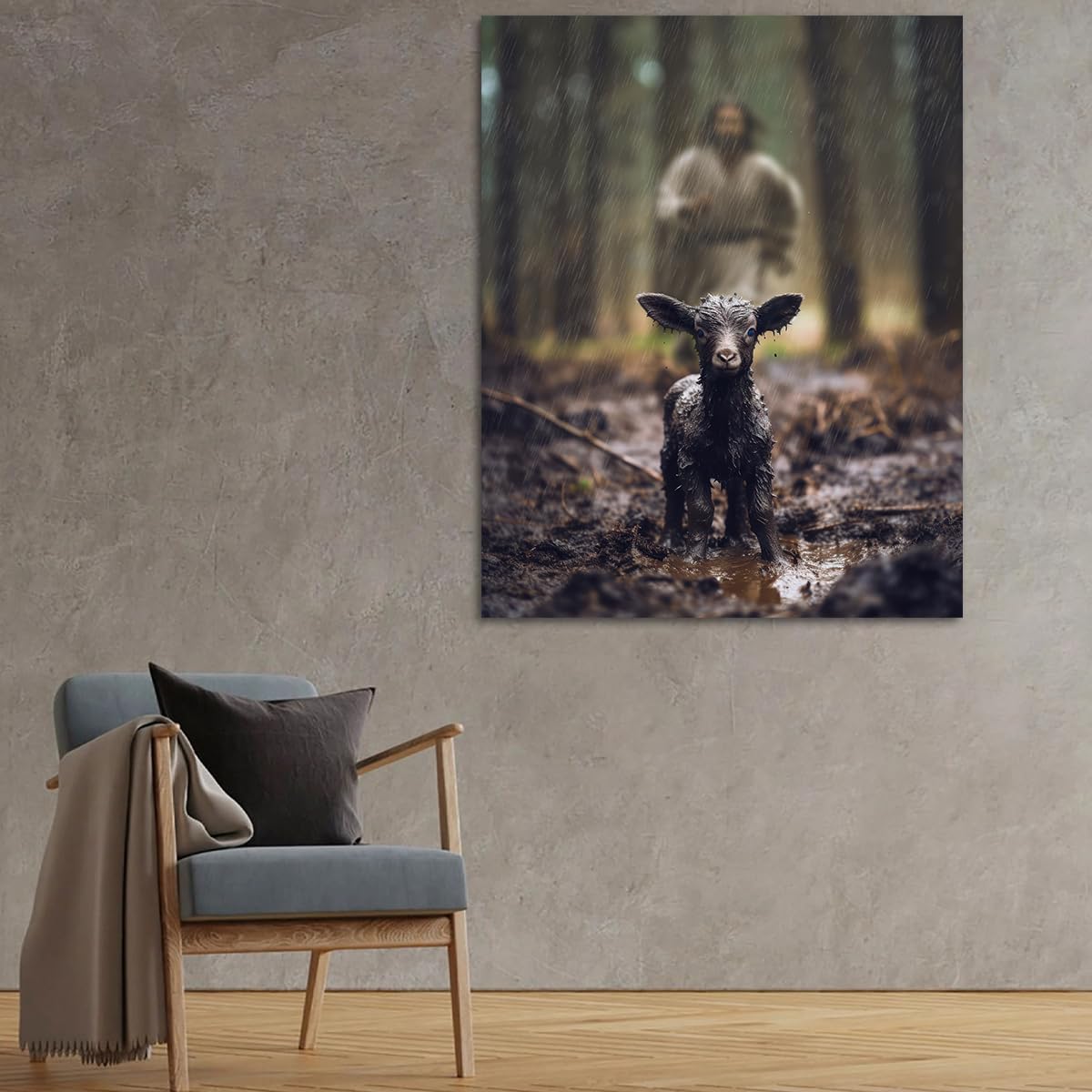 Jesus and Lamb Canvas Wall Art Black Sheep Lost Picture Wall Art Canvas Print Christian Home Decor