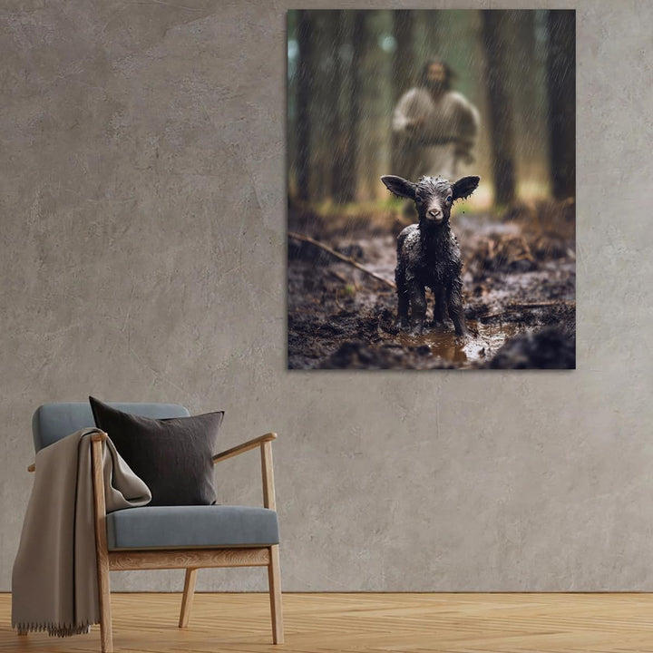 Jesus and Lamb Canvas Wall Art Black Sheep Lost Picture Wall Art Canvas Print Christian Home Decor