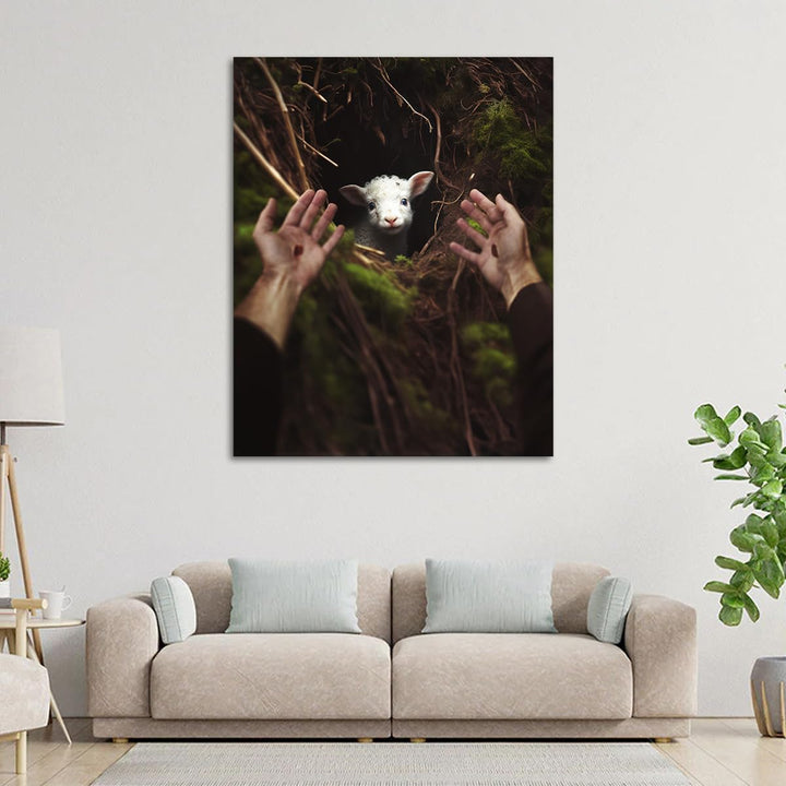 Jesus and Lamb Canvas Wall Art Jesus Reaches Down to Rescue A Lamb Picture Wall Art Canvas Print Christian Home Decor