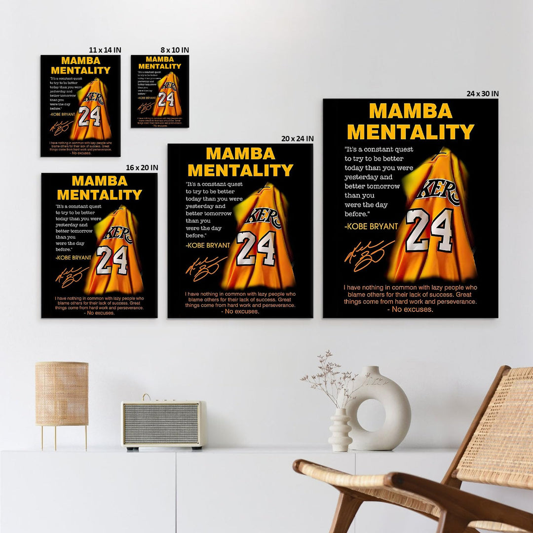 Kobe Bryant Canvas Wall Art Decor - Mamba Mentality Poster with Iconic Jersey and Inspirational Quotes, Motivational Artwork for Home