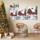 ART Christmas Canvas Wall Decor Festive Print, Red Barn Snow Scene Wall, Winter Farm Holiday Pictures Print Poster Framed Artwork for Living Room and Bedroom Décor