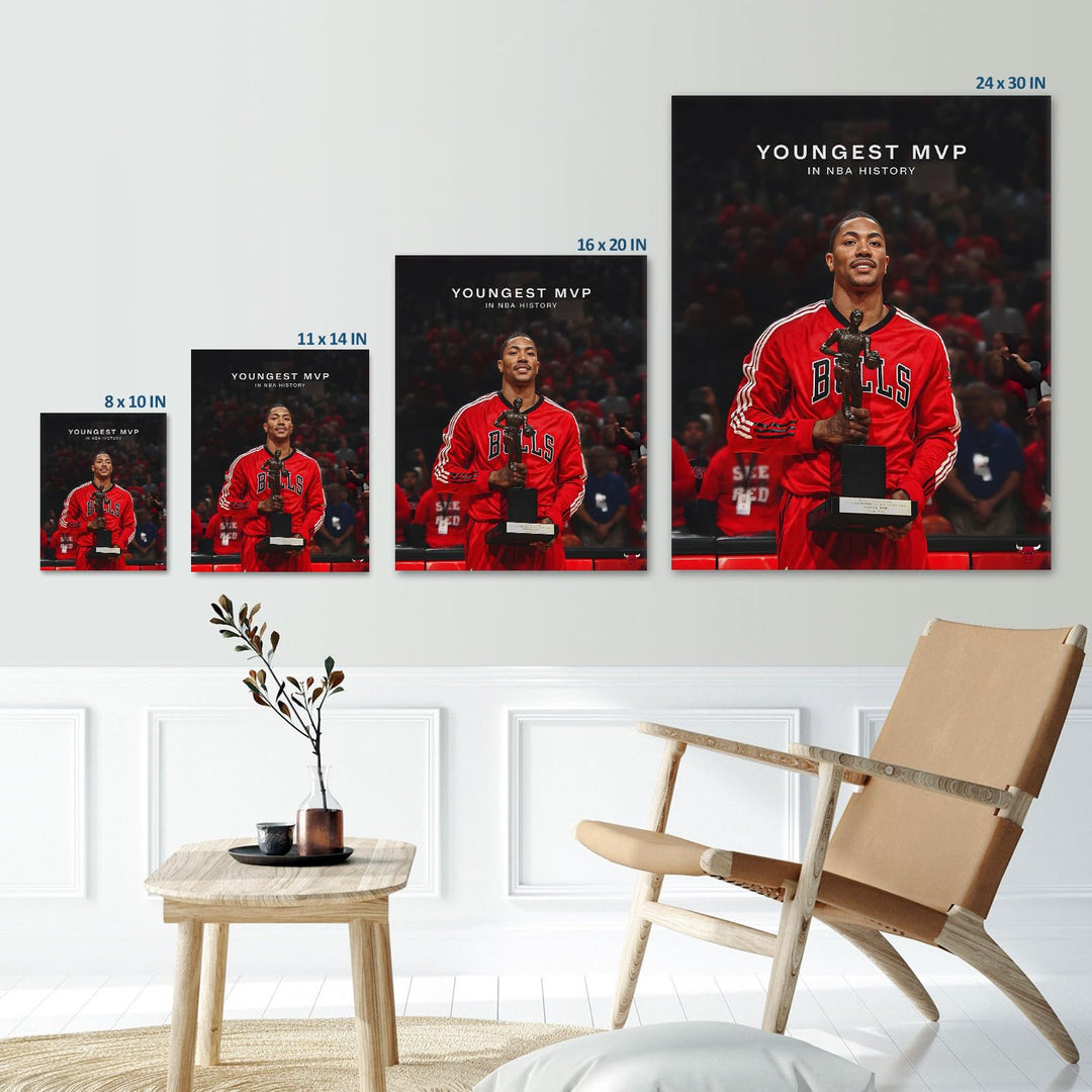 Derrick Rose Canvas Wall Decor, Youngest MVP Pictures Print NBA Poster Print Chicago Bulls Legend Superstar Cover Oil Painting Living Room Office Study Game Room