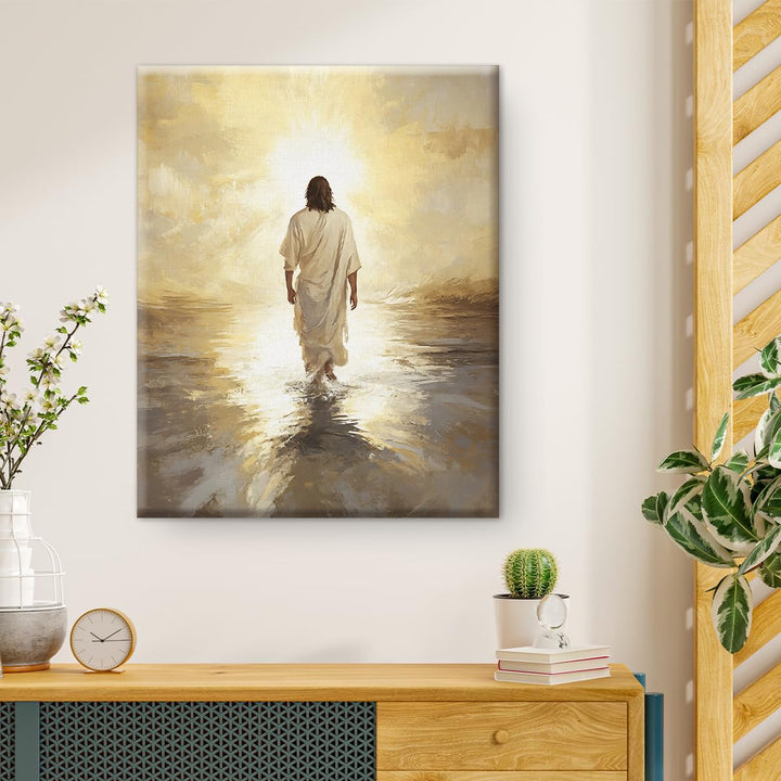 Jesus Walking on Water Wall Decor, Inspirational Religious Artwork for Living Room Bedroom Office, Framed Ready to Hang Faith Painting, Unique Gift