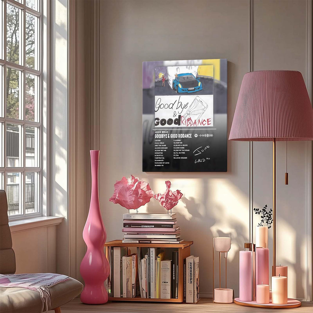 Goodbye & Good Riddance Bold Rap Album Cover Poster, Vibrant Modern Music Aesthetic Prints for Bedroom Game Room Living Room Bar Studio Decor