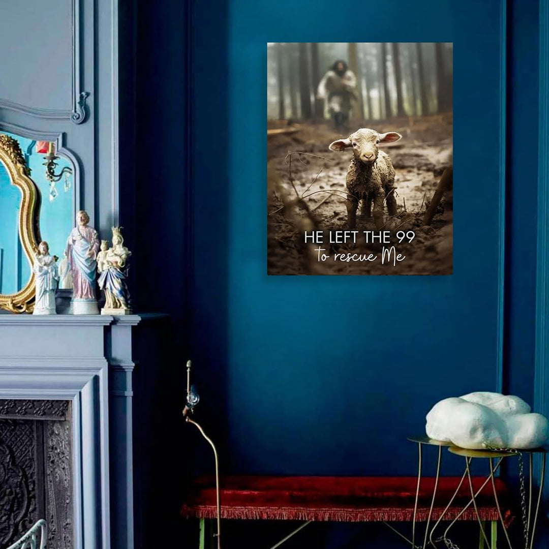 Jesus With The Sheep Wall Art Jesus Running After Lamb Canvas Print He Left the 99 to Rescue Me jesus and Lost Sheep Christian Wall Art