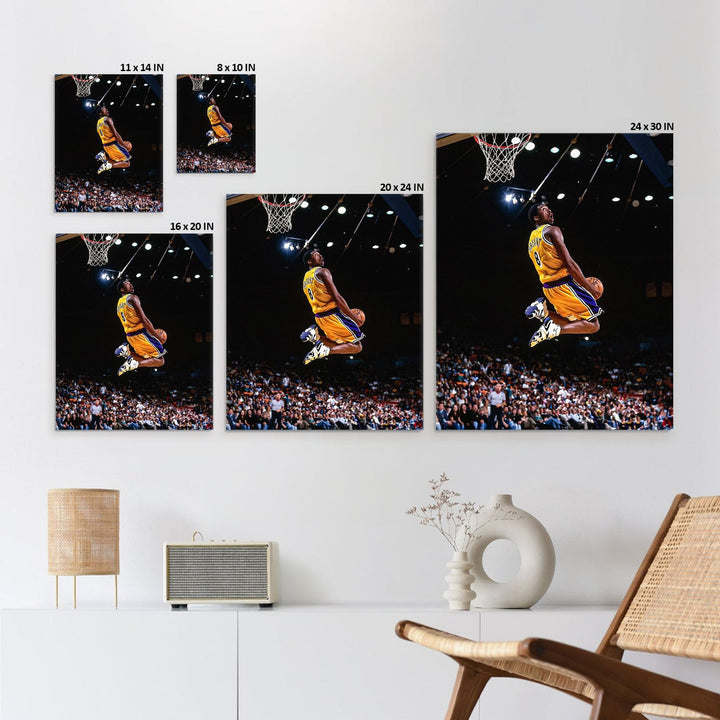 Kobe Bryant Canvas Wall Art Decor -Iconic Dunk Lakers No. 8 Action Shot, Basketball Legend Poster Print for Sports Fans, Dynamic Home and Office Wall Decor