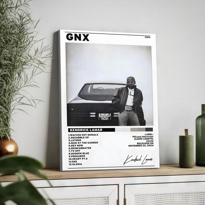 Kendrick Lamar Cover Canvas Wall Art, GNX Album Monochrome Hip-Hop Poster Modern Urban Music Aesthetic Picture Canvas Artwork Music Decor for Living Room Bedroom Studio