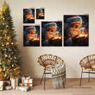 Christmas Canvas Framed Wall Art for Living Room Decor Classical Oil Painting Santa Claus & Crystal Ball Canva Poster Prints Wall Decoration Home Office Bedroom Bathroom Decor