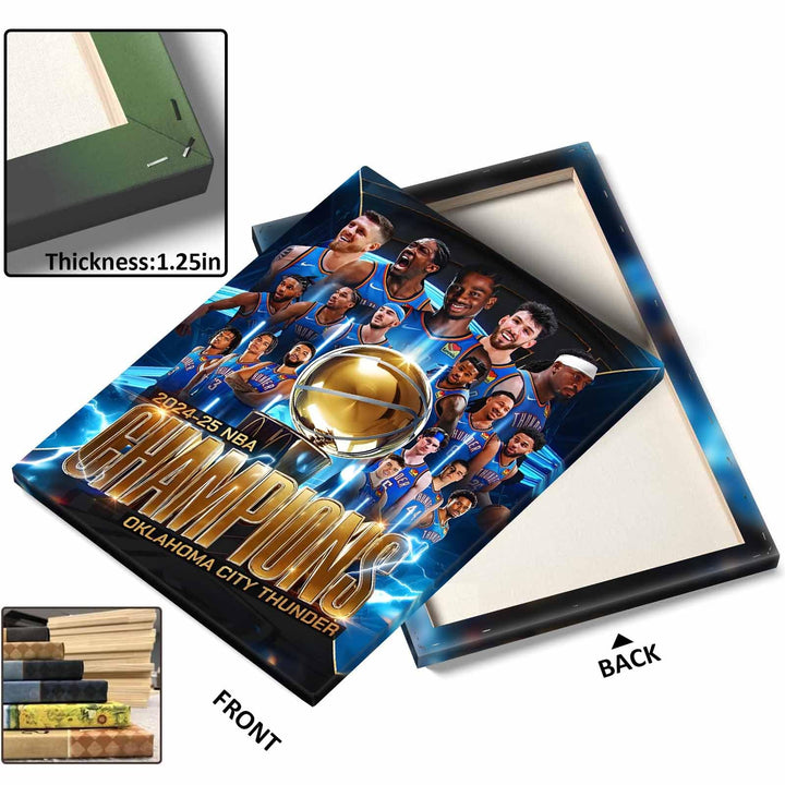 2025 NBA Finals Canvas Wall Art Decor Framed Painting - Oklahoma City Thunder Championship Team Poster Print, Golden Trophy Basketball Oil Painting, Sports Celebration Canvas Decor
