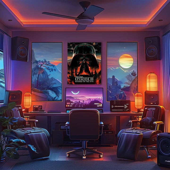 Star Wars Episode III Canvas Wall Art, Revenge of the Sith 20th Anniversary Poster Print, Dark Side Sci-Fi Framed Movie Wall Aesthetic Artwork for Bedroom Living Room or Game Room Decor