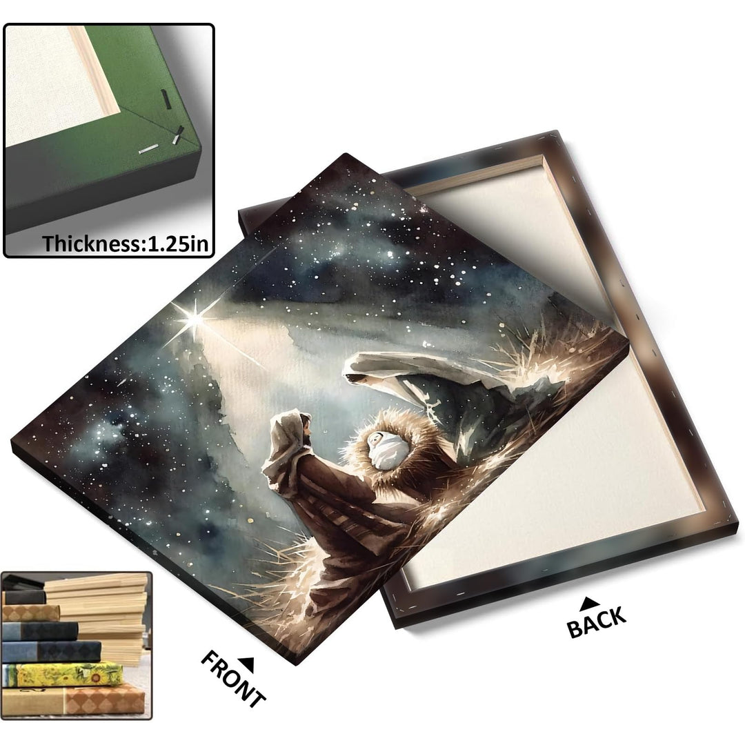 Beautiful Christmas Canvas Wall Art, Holy Family and Star Canvas Print Poster, Spiritual Nativity Christmas Oil Painting, Timeless Religious Artwork, Radiant Pictures Decoration