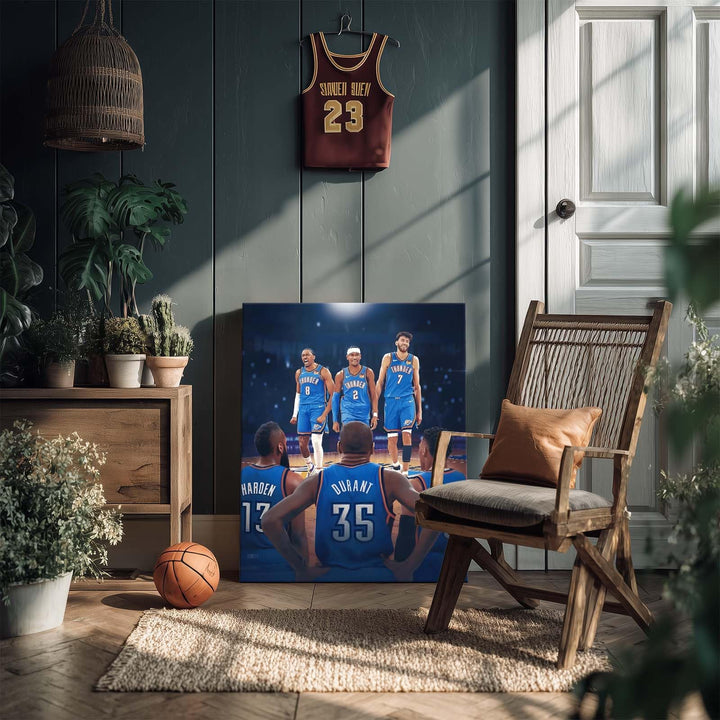 2025 NBA Western Conference Finals Canvas Wall Art, OKC Thunder Rising Stars vs Big Three Picture Print, Past Meets Present Basketball Poster Framed Painting for Bedroom