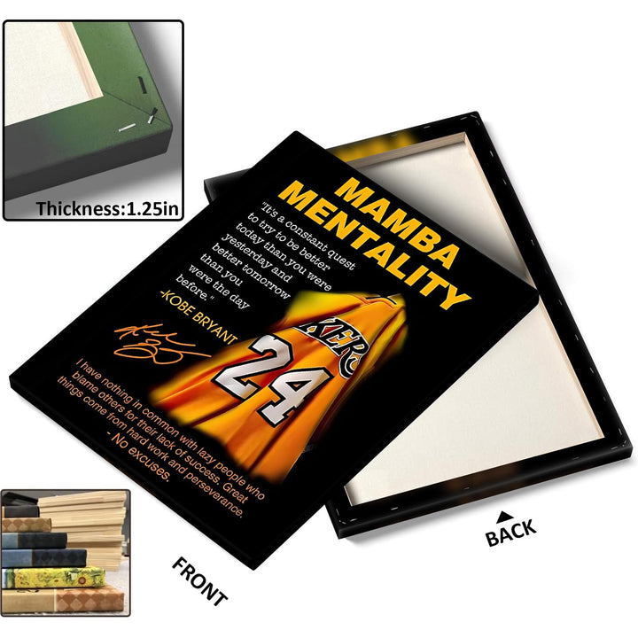 Kobe Bryant Canvas Wall Art Decor - Mamba Mentality Poster with Iconic Jersey and Inspirational Quotes, Motivational Artwork for Home