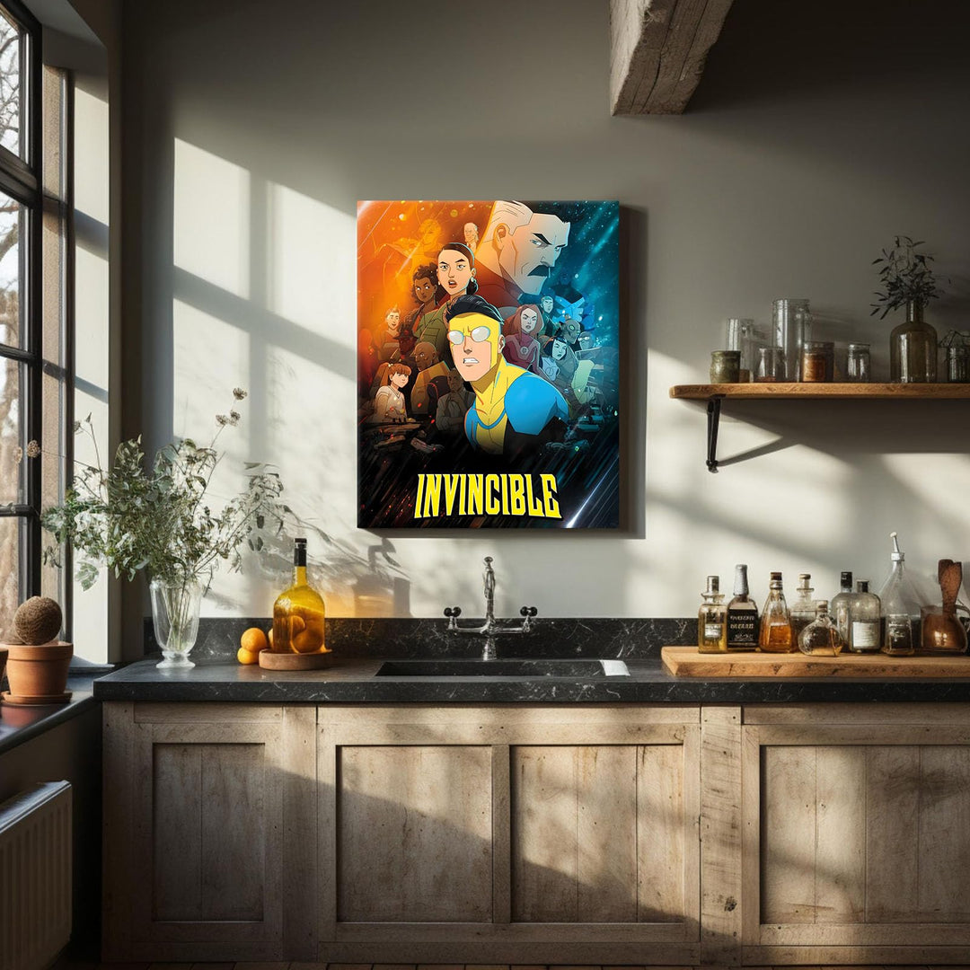 Invincible Hero Canvas Wall Art, Abstract Superhero Portrait Print Poster, Graphic Novel Framed Wall Aesthetic Artwork Painting for Game Room, Bedroom, Office or Fan Decor