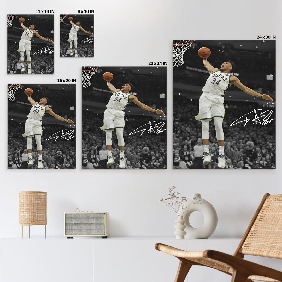 Giannis Antetokounmpo Dunk Print Poster for Bedroom Living Room Wall Decor, NBA Star Oil Painting Inspirational Sports Pictures Decoration