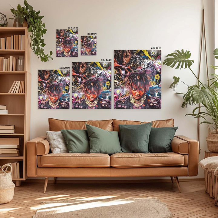 Juice Wrld Canvas Wall Art, Music Album Cover Poster Print, Rapper Singer Poster Framed Art, Retro graffiti Aesthetic Canvas Wall Art for Bedroom or Living Room Wall Decor