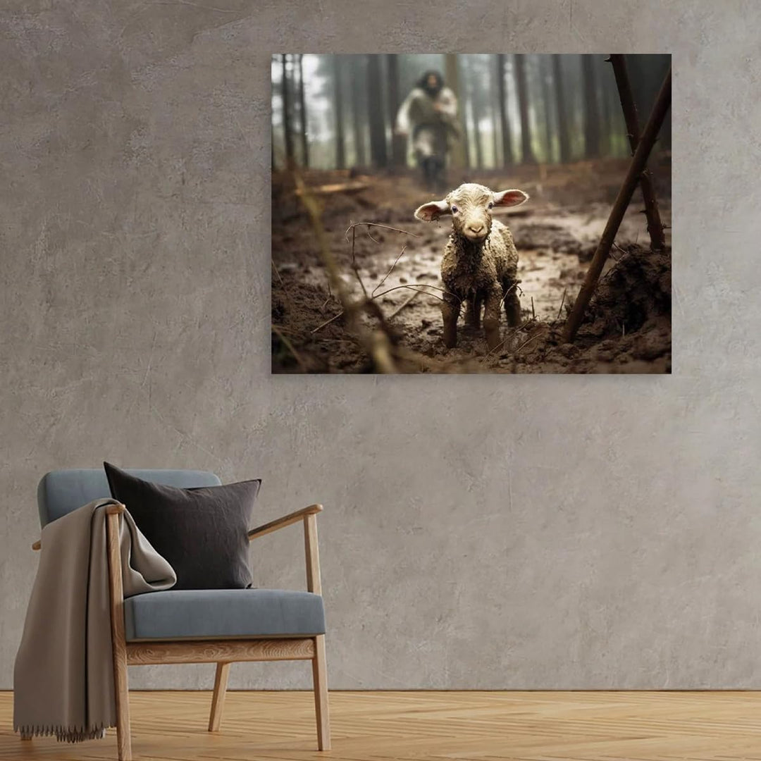 Jesus and Lamb Canvas Wall Art Jesus Running After Lost Lamb Picture Wall Art Canvas Print Christian Home Decor