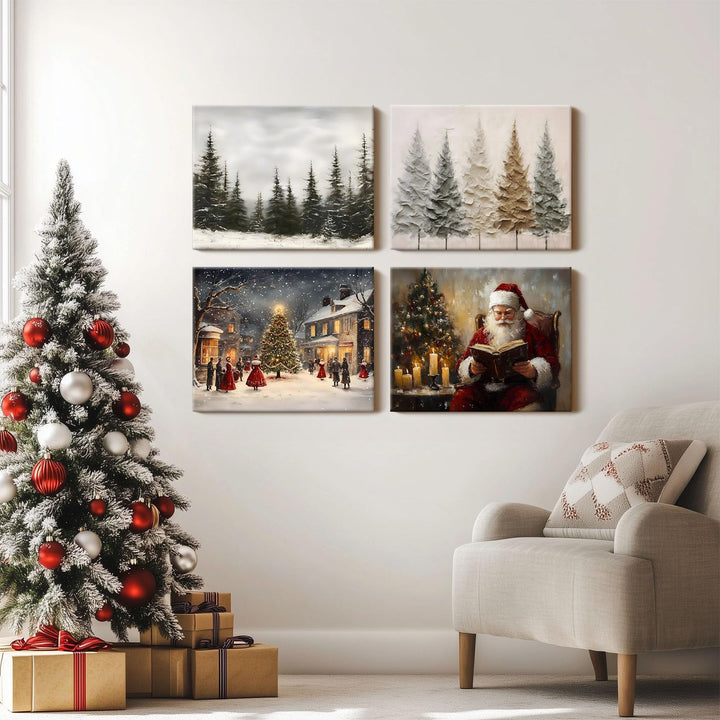 Christmas Canvas Wall Art - Elegant Neutral Winter Forest Scene, Minimalist Holiday Christmas Trees Pictures Print Canvas, Seasonal Wall Poster Decor for Living Room, Bedroom