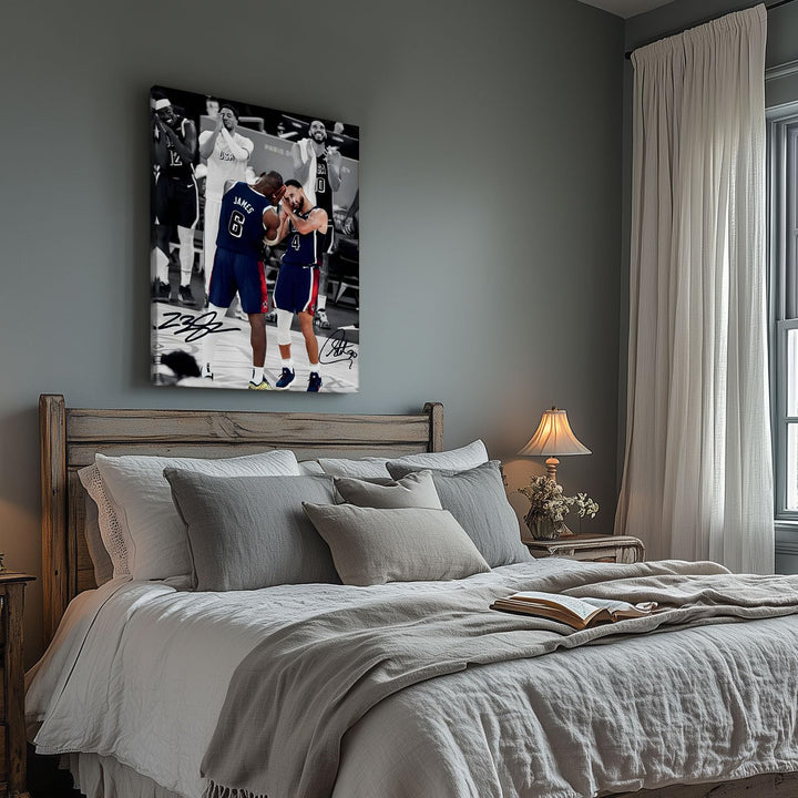 NBA Canvas Wall Art Decor - LeBron James and Stephen Curry Team USA Basketball Print Iconic Sleep Celebration Poster Sports Wall Art for Game Room Bedroom Living Room Man Cave Dorm Room Decor Gift for Basketball Fans