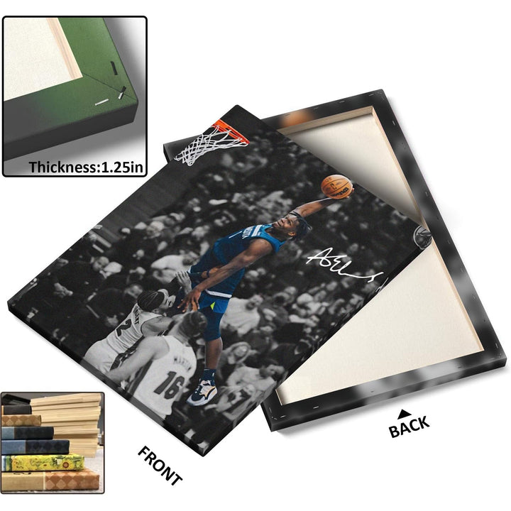NBA Canvas Wall Art Decor - Anthony Edwards Iconic Dunk, Timberwolves Slam Dunk Action, High-Flying Basketball Moment, Sports Poster for Home