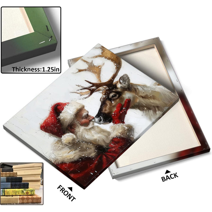 Santa Claus and Reindeer Christmas Canvas Wall Art Decor - Heartwarming Holiday Decor with Santa and His Reindeer, Ideal Addition to Living Room