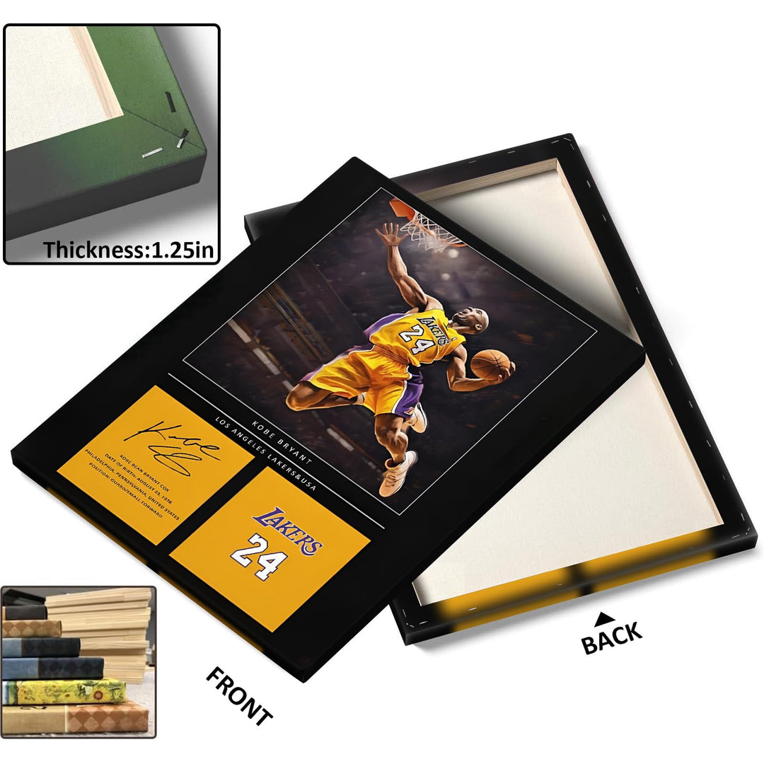 Kobe Bryant Canvas Wall Art Decor - Lakers No. 24 Dunk Poster with Signature Design, Inspirational Basketball Artwork for Home