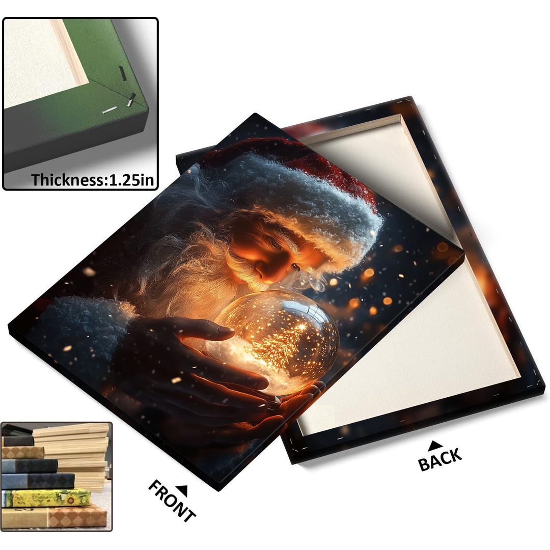 Christmas Canvas Framed Wall Art for Living Room Decor Classical Oil Painting Santa Claus & Crystal Ball Canva Poster Prints Wall Decoration Home Office Bedroom Bathroom Decor