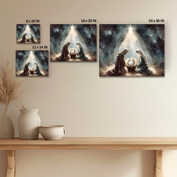 Beautiful Christmas Canvas Wall Art, Holy Family and Star Canvas Print Poster, Spiritual Nativity Christmas Oil Painting, Timeless Religious Artwork, Radiant Pictures Decoration