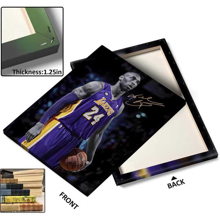 Kobe Bryant Canvas Wall Art Decor - Iconic Los Angeles Lakers No. 24 Basketball Artwork with Autograph Style Print, Inspirational Sports Canvas for Home, Office or Gym Wall Decor