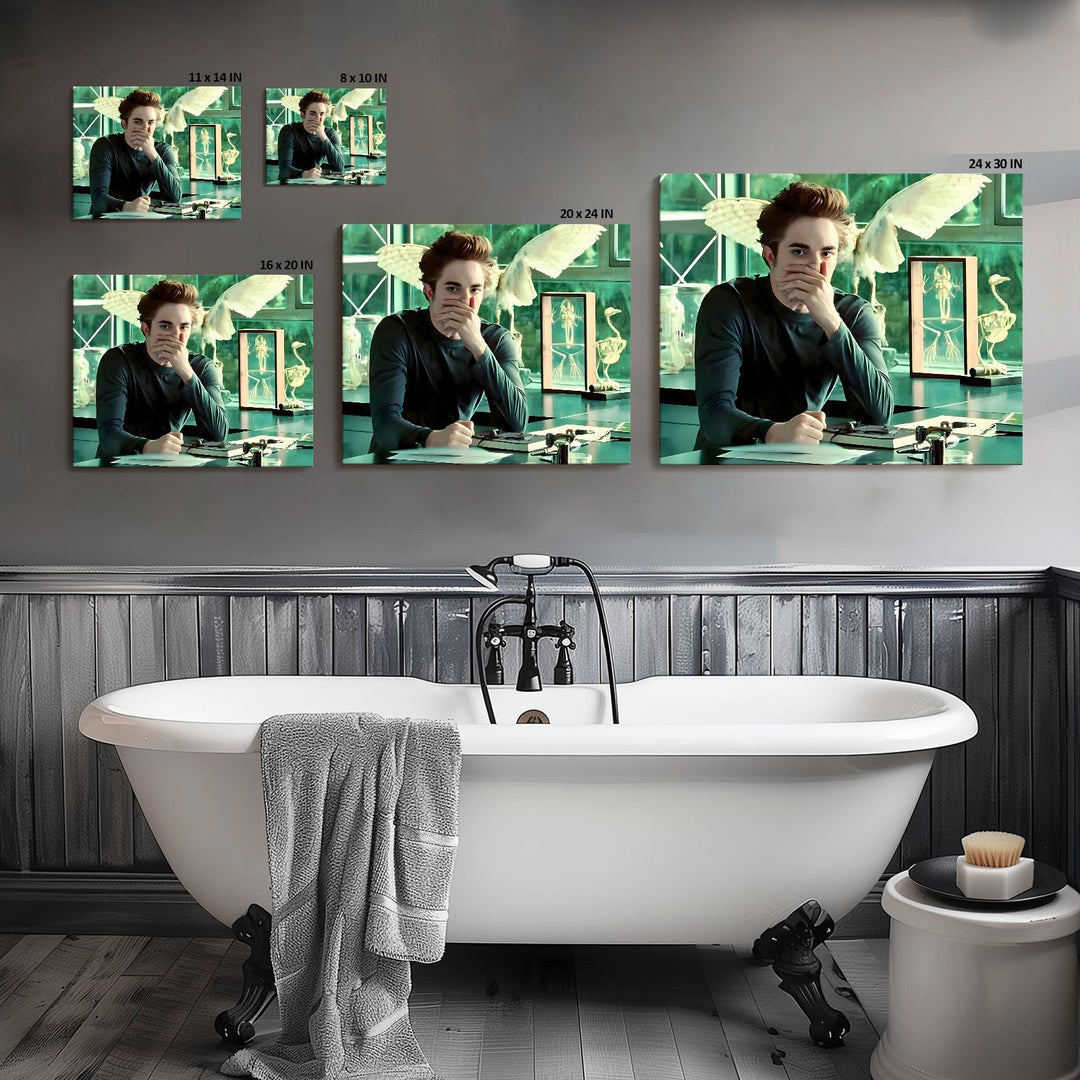 Funny Framed Canvas Wall Art Bathroom Decor The Twilight Saga Movies Poster Print Edwards Oil Painting Humorous Picture Modern Artwork for Living Room Dorm Wall Home Decoration