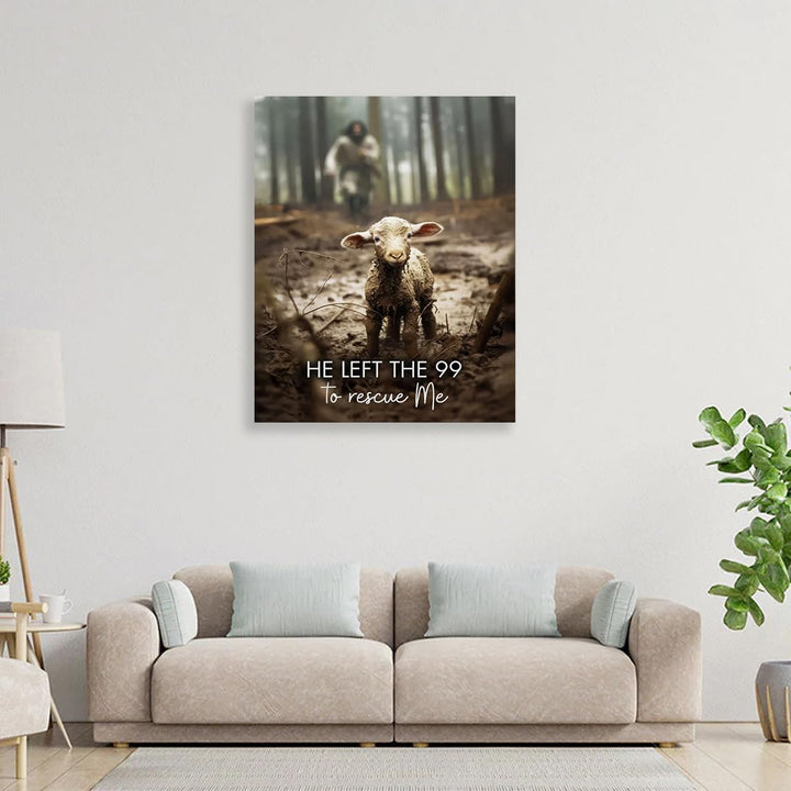 Jesus With The Sheep Wall Art Jesus Running After Lamb Canvas Print He Left the 99 to Rescue Me jesus and Lost Sheep Christian Wall Art