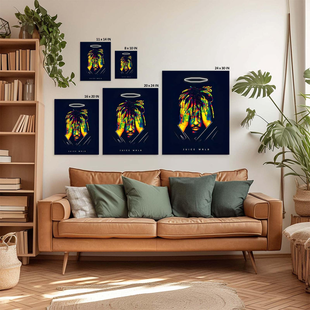 Juice WRLD Halo Canvas Wall Art Vibrant Neon Rapper Poster, Inspirational Pop Art Picture Prints, Music Aesthetic Wall Decor for Living Room Bedroom Game Room Bar Studio
