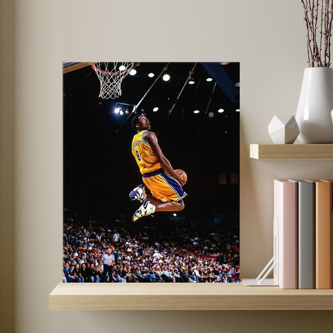 Kobe Bryant Canvas Wall Art Decor -Iconic Dunk Lakers No. 8 Action Shot, Basketball Legend Poster Print for Sports Fans, Dynamic Home and Office Wall Decor