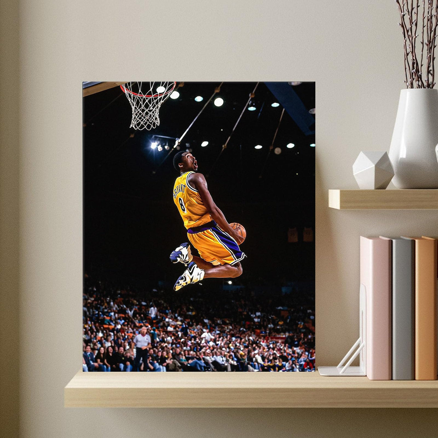 Kobe Bryant Canvas Wall Art Decor -Iconic Dunk Lakers No. 8 Action Shot, Basketball Legend Poster Print for Sports Fans, Dynamic Home and Office Wall Decor
