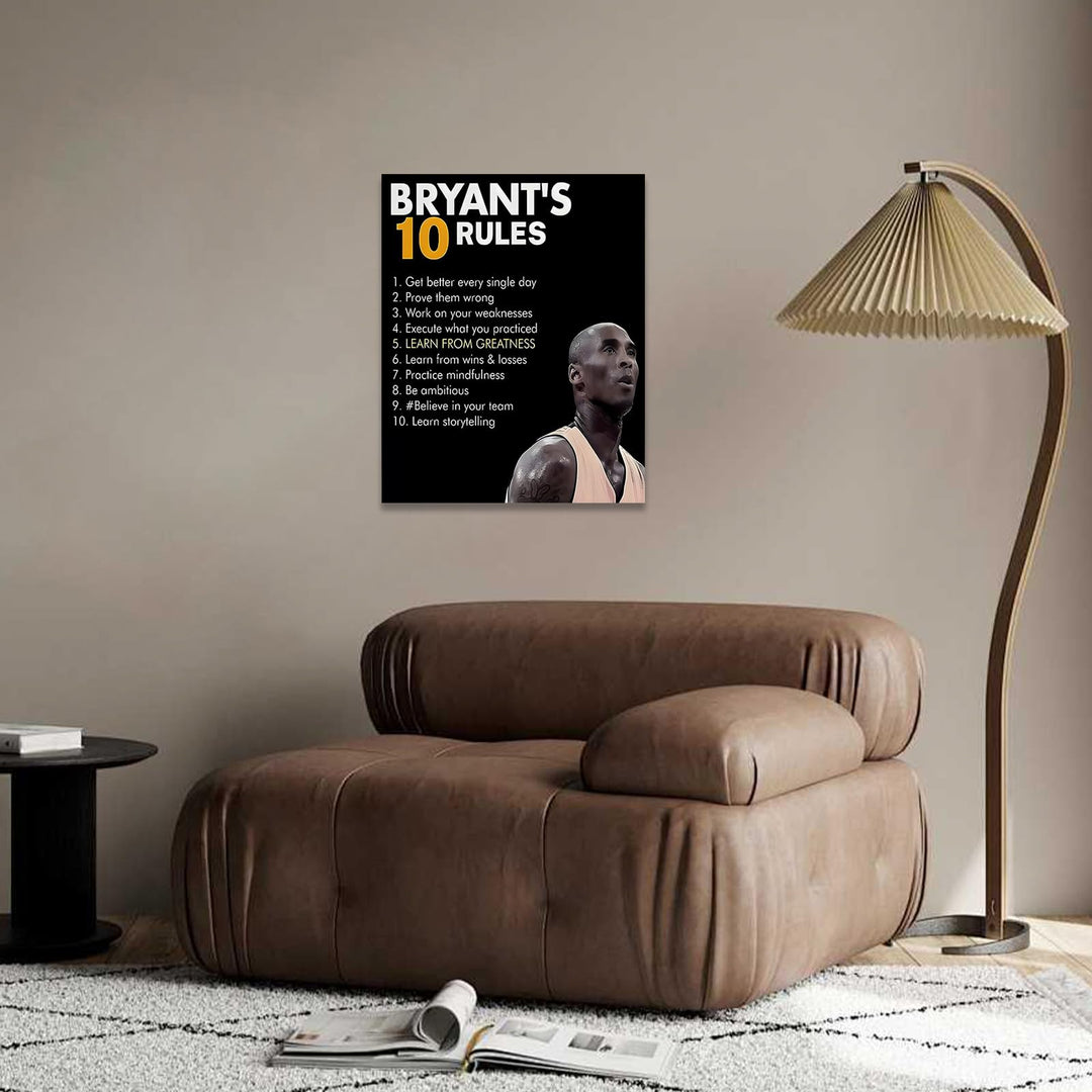 Kobe Bryant’s 10 Rules Motivational Canvas Wall Art - Inspirational Basketball Quote Poster Print Canvas Basketball Motivational Wall Decor for Office, Gym, Living Room or Bedroom