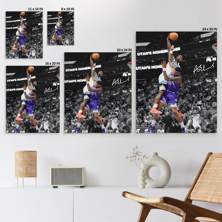 Basketball Canvas Wall Art, Exciting Anthony Edwards Dunk Print Poster for Bedroom Living Room Wall Decor, NBA Star Oil Painting Inspirational Sports Pictures Decoration