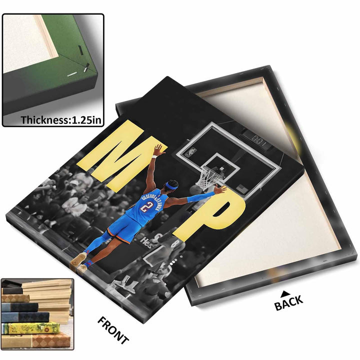 2025 NBA Finals MVP Canvas Wall Art Shai Gilgeous-Alexander Raising Hands Victory Poster Oklahoma City Thunder Back Pose Print Basketball Champion Wall Decor for Bedroom