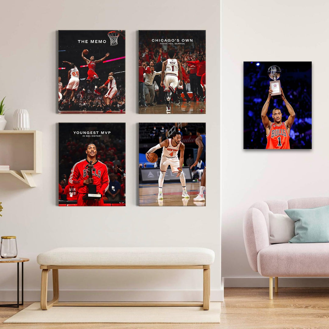 Derrick Rose Canvas Wall Decor, Youngest MVP Pictures Print NBA Poster Print Chicago Bulls Legend Superstar Cover Oil Painting Living Room Office Study Game Room