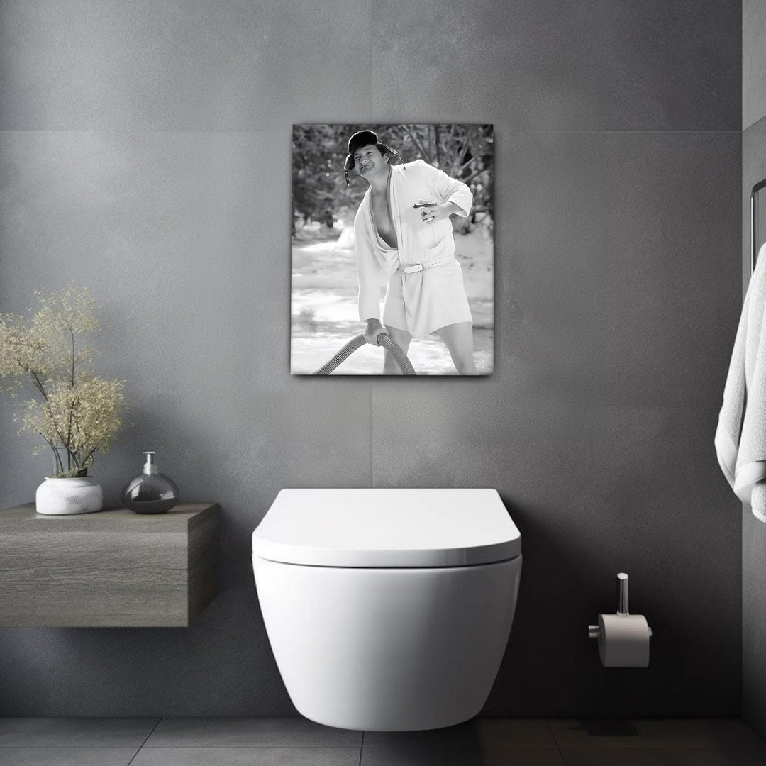 Funny Framed Canvas Wall Art Bathroom Decor Black and White Comedy Cousin Eddie Movies Poster Oil Painting Modern Toilet Artwork for Living Room Dorm Wall Home Decoration