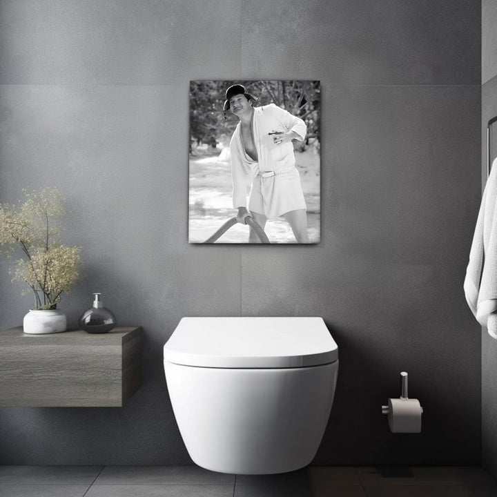 Funny Framed Canvas Wall Art Bathroom Decor Black and White Comedy Cousin Eddie Movies Poster Oil Painting Modern Toilet Artwork for Living Room Dorm Wall Home Decoration