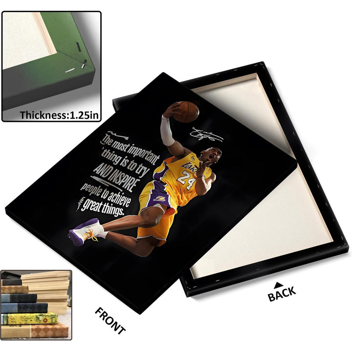 Kobe Bryant Canvas Wall Art Decor - 8X10 inch Inspirational Dunk, Lakers No. 24 Basketball Poster, Black Background Canvas Print for Home Office or Sports Room Decoration