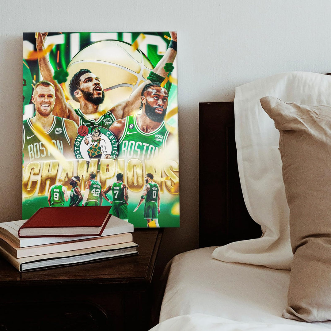 2024 Boston Celtics 2024 NBA Champions Team Composite Canvas Wall Art Painting, Gifts for Basketball Player Fans, NBA Champions Team Pictures Print On Canvas for Home Decoration